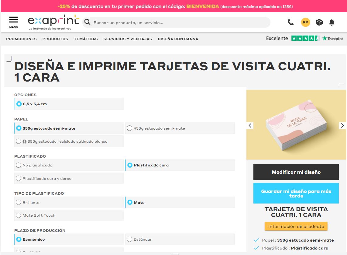 opciones impresion tarjetas exaprint