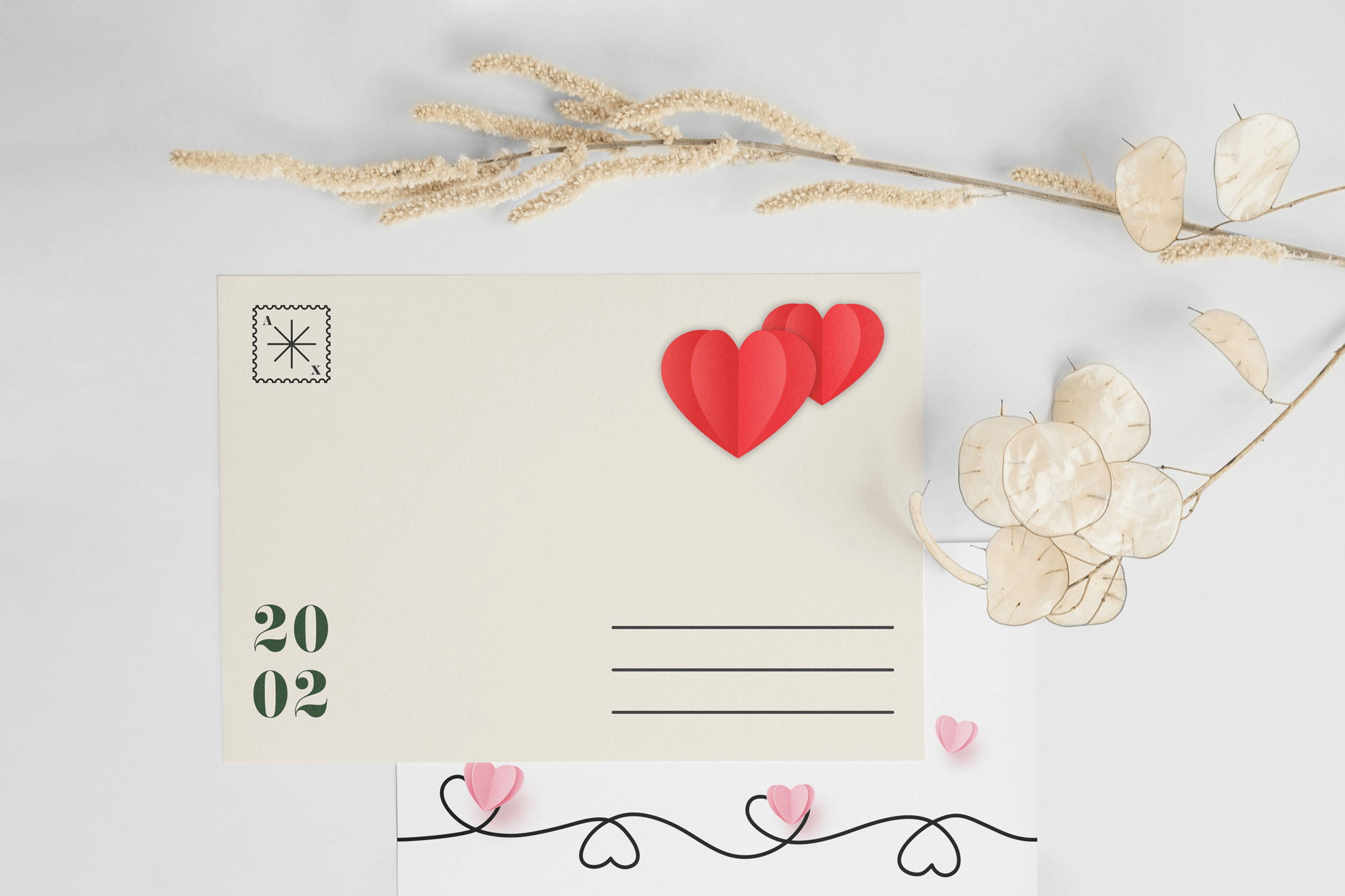 carta postal san valentin corazones
