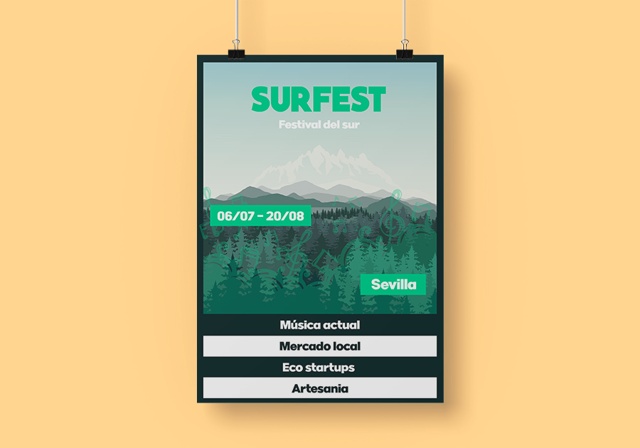 cartel hecho a medida para un festival llamado "Surfest"