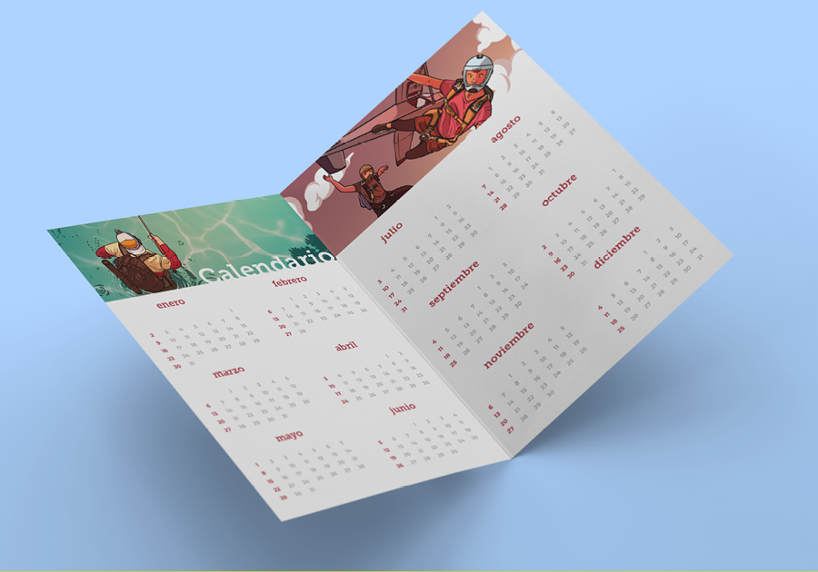 Calendario de bolsillo en una tarjeta doble co hendido